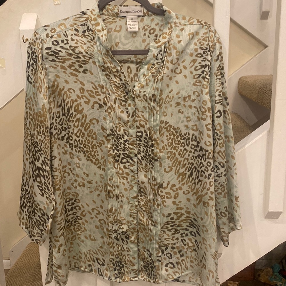 Drapers and Damon’s blouse green and brown animal print. Size medium